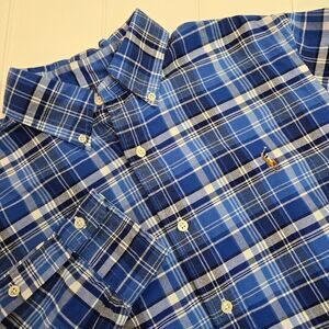 Ralph Lauren Men's Size MEDIUM Blue Plaid‎ Long Sleeve Oxford Button Down Shirt